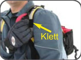 Auslösegriff mit Klett am Schultergurt